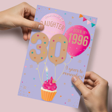 Birthday Card for Daughter – 30th Birthday Cake & Fun Facts Design