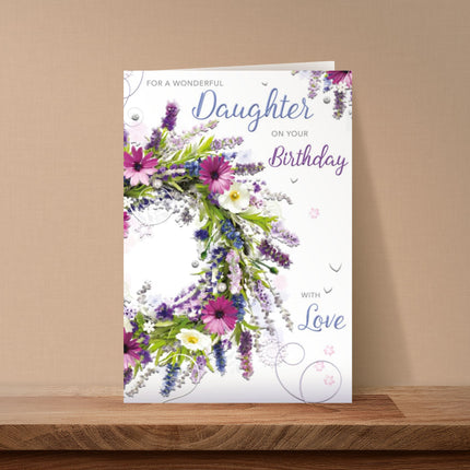 Birthday Card for Daughter – Wildflower Wreath Embossed Design