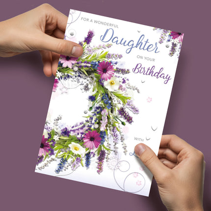 Birthday Card for Daughter – Wildflower Wreath Embossed Design