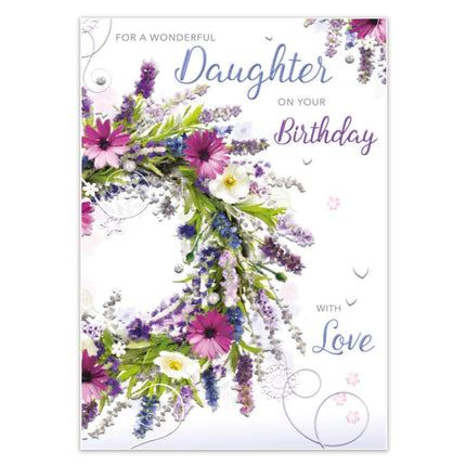 Birthday Card for Daughter – Wildflower Wreath Embossed Design