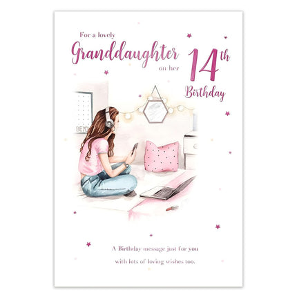 14th Birthday Card for Granddaughter – Artistic Girls Bedroom Foil Design