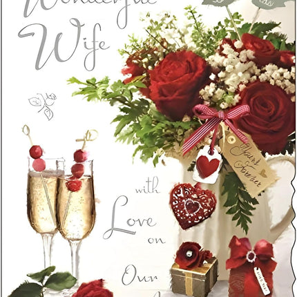 Anniversary Card for Wife – Love Birds Velvet Design with Embossed Foil & Flitter Finish
