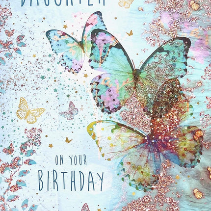 Birthday Card for Daughter – Turquoise Butterflies Elegant Flitter Design