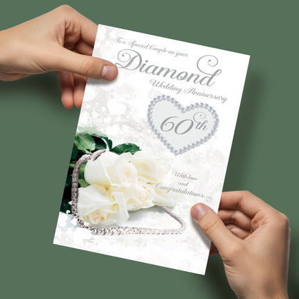 60th Wedding Anniversary Card for Couple – Glittered Diamond Design