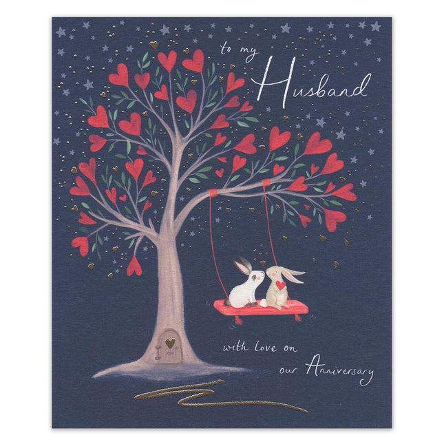 Anniversary Card for Husband – Cute Rabbits in Love Design