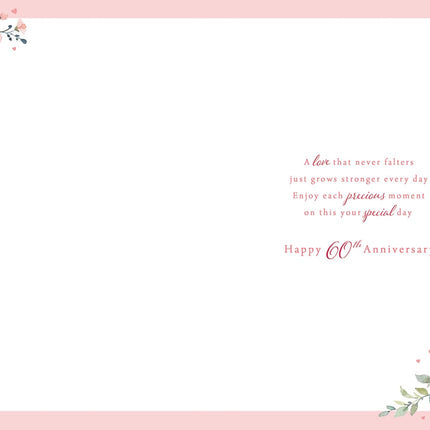 Diamond Anniversary Card - Elegant Floral Heart Wreath & Butterfly Design - 60th Wedding Anniversary Card for a Special Couple