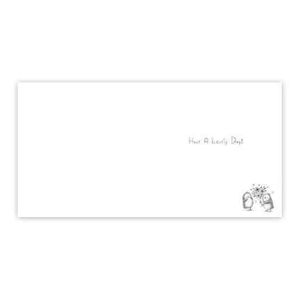 Birthday Card for Her, Cute Penguins and Floral Bouquet