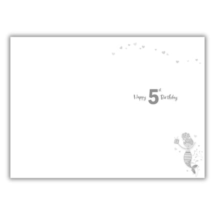 Girls 5th Birthday Card - Pretty Mermaid Party Design - 8.7 x 6 in - Cute Age 5 Happy Birthday Card for Daughter, Sister, Niece, Friend or Female Family Member