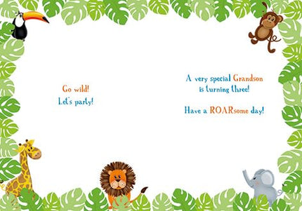 3rd Birthday Card for Fantastic Grandson, Jungle Animals Design