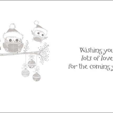 Christmas Card for Grandaughter - Festive Owls - Gold Foil Finish - Premium Quality Lovely Granddaughter Christmas Greeting Card with Envelope
