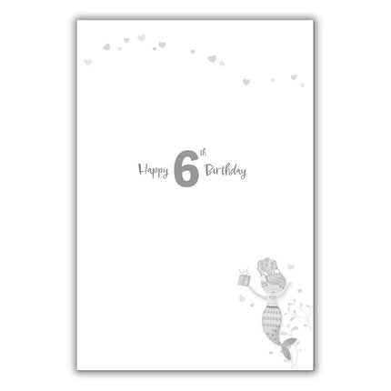 Girls 6th Birthday Card - Pretty Mermaid Party Design - 8.7 x 6 in - Cute Age 6 Happy Birthday Card for Daughter, Sister, Niece, Friend or Female Family Member