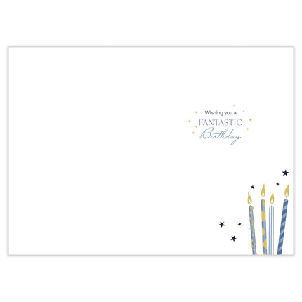 Birthday Card for Grandson - Charming Candles & Stars Design - Embossed Gold Foil Finish - Premium Greeting Card with Envelope