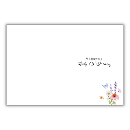 75th Birthday Card for Women - Pretty Watercolour Country Garden - Floral Foxglove and Butterfly Design - Age 75 Happy Birthday Card for Her