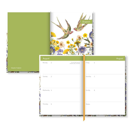 2027 A5 Diary - Week to View Desk Diary - Fox Amongst Flowers Design - UK Planner with Ribbon Bookmark