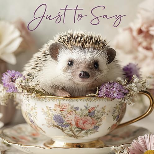 Blank Notecards Pack of 6 - Cute Hedgehog & Teacup Design - Premium Greeting Cards Multipack with Envelopes - Suitable for Birthday, Thank You & Other Occasions