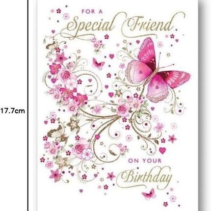 Birthday Card for a Special Friend – Pink Butterfly & Floral Design