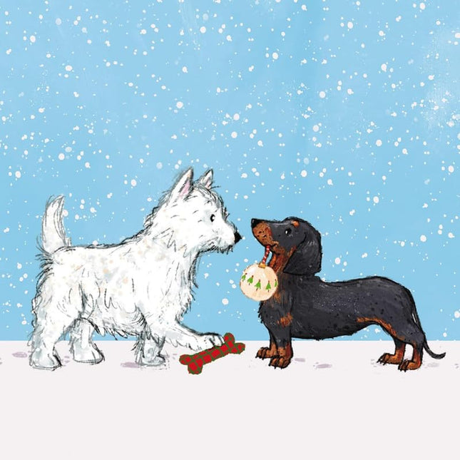 Charity Christmas Cards - Pack of 8 Premium Festive Christmas Greeting Cards with Envelopes - Cute Sausage Dog & Westie in the Snow - Supporting UK Charities