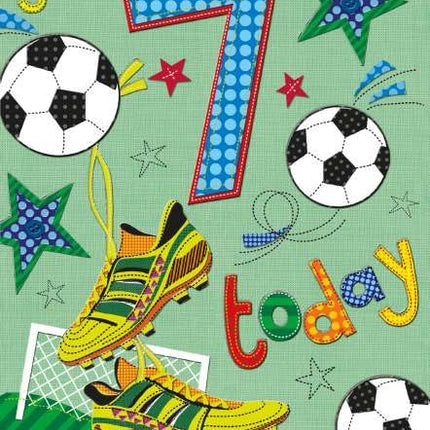 7th Birthday Card for Boys - Age 7 - Sporty Football Design - Embossed Metallic Finish - Premium Greeting Card with Envelope