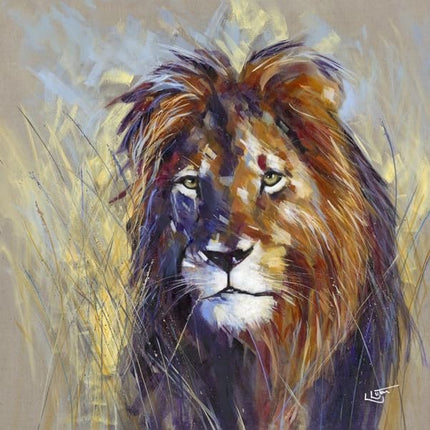 Lion Canvas Print - Little Patience Painting by Louise Luton - Contemporary Animal Themed Artwork - 30 x 30cm
