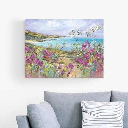 Floral Coast Canvas Print - Coastal Walk Pathway Painting by Diane Demirci - Floral Themed Artwork - 60 x 80 cm
