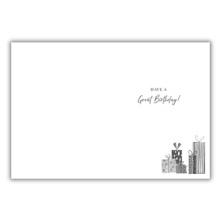 Birthday Card for Men - Stylish Cake and Gifts Design - Embossed Foil Finish - Happy Birthday Card for Him