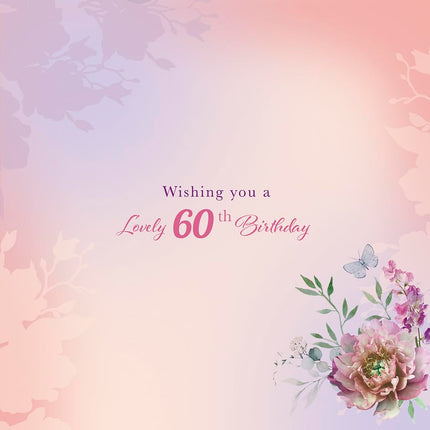 Female Pop up 60th Birthday Card - Happy Birthday Card Age 60 with Artistic Floral Butterfly Design and an Embossed Foil Finish - Birthday Card for Women