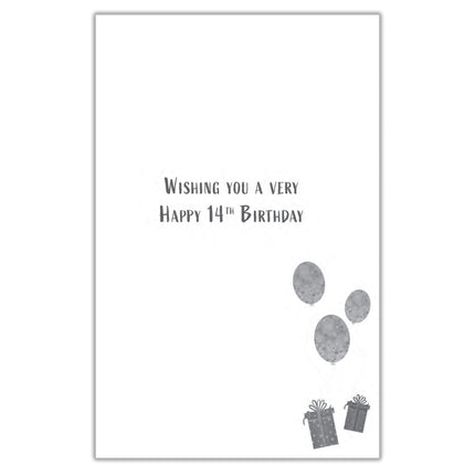 14th Birthday Card for Grandson - Age 14 Fun Cake & Balloons Design - Premium Greeting Card with Envelope