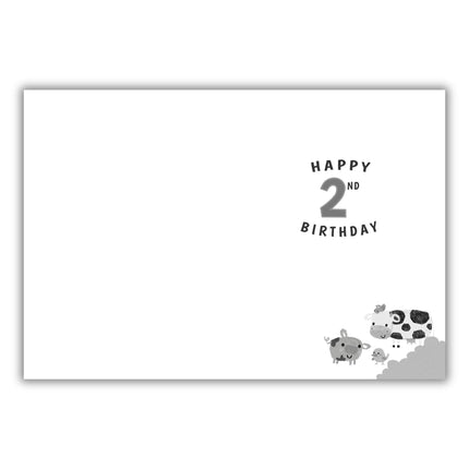 2nd Birthday Card for Boys - Fun Farmyard Design with Tractor and Animals - Embossed Foil Finish - Age 2 Birthday Greeting Card for Him