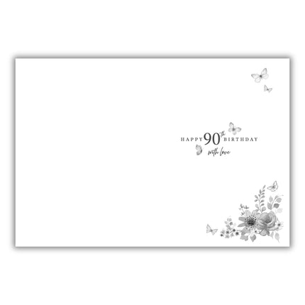 90th Birthday Card for Women - Pretty Floral Cake Design - Embossed Gold Foil Finish - Age 90 Birthday Greeting Card for Her