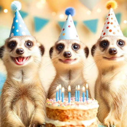 Blank Birthday Card for Men/Women - Cute Meerkat Design - Premium Greeting Card with Envelope