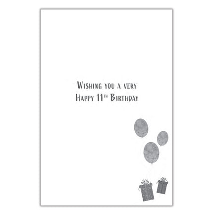 11th Birthday Card for Grandson - Age 11 Fun Cake & Balloons Design - Premium Greeting Card with Envelope