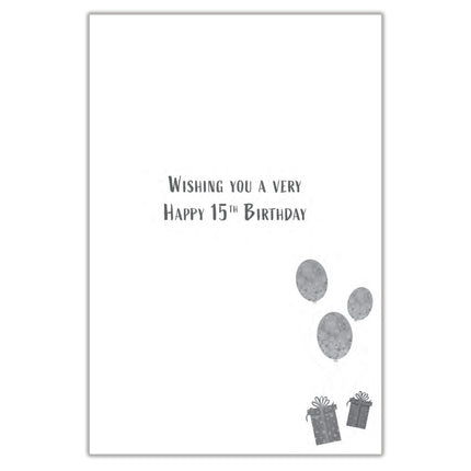 15th Birthday Card for Grandson - Age 15 Fun Cake & Balloons Design - Premium Greeting Card with Envelope