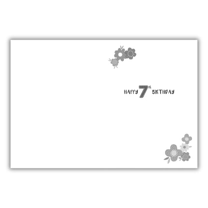 Unicorn 7th Birthday Card for Girls - Unicorn and Flowers Design - Embossed Foil Finish - Vibrant Age 7 Birthday Greeting Card