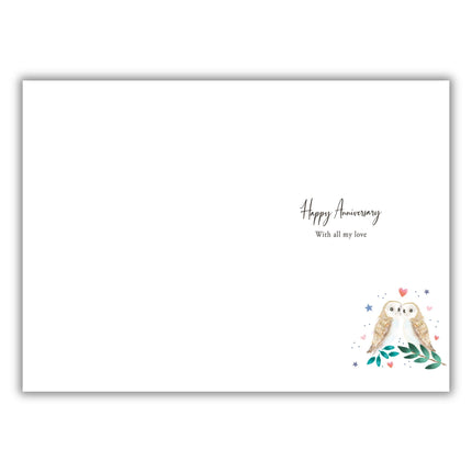 Our Anniversary Card - For Wife - Owls in a Floral Love Heart Design - 9 x 6 - Premium Quality Special Anniversary Greeting Card with Envelope