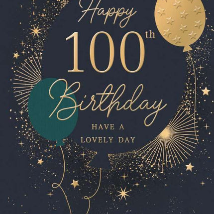100th Birthday Card - Age 100 Gold Balloons with Embossed Foil Finish, Eco-Friendly & Made in the UK