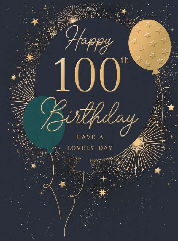 100th Birthday Card - Age 100 Gold Balloons with Embossed Foil Finish, Eco-Friendly & Made in the UK