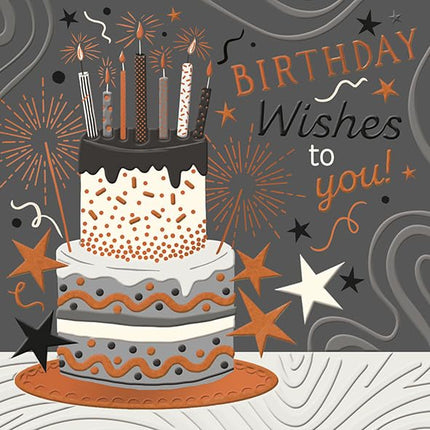 Birthday Card for Women - Modern Cake Design - Embossed Rose Gold Foil Finish - Premium Greeting Card with Envelope