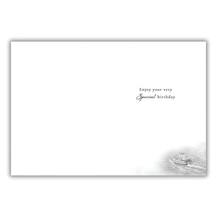 Male 85th Birthday Card - Happy Birthday Card for Men Age 85 with Artistic Seaside Harbour Design