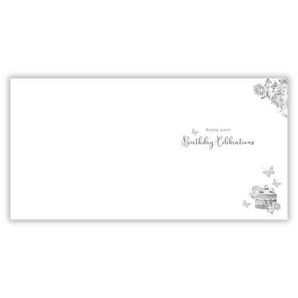 Birthday Card for Women - Pretty Cake and Floral Design - Embossed Foil Finish - Feminine Birthday Greeting Card