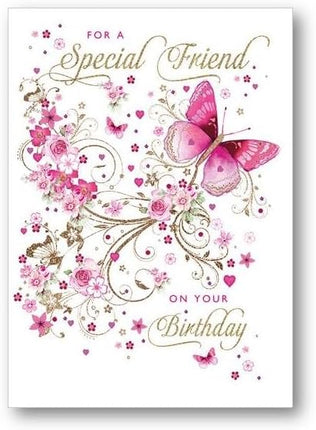 Birthday Card for a Special Friend – Pink Butterfly & Floral Design