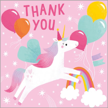 Thank You Cards Pack of 6 for Girls, Unicorn & Rainbow