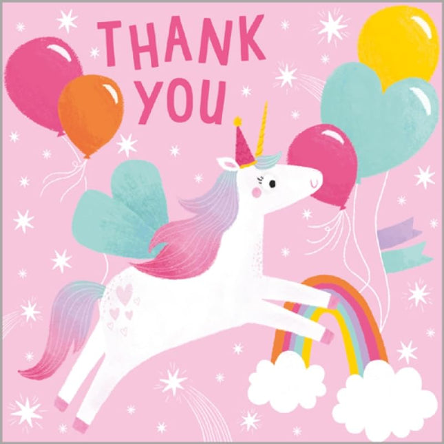 Thank You Cards Pack of 6 for Girls, Unicorn & Rainbow