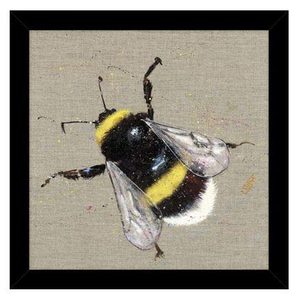 Bee Framed Print Wall Art - 'Mr Bumbles the Bumblebee' by Louise Luton - Contemporary Wildlife Artwork -Ready to Hang Black Frame - 33 x 33cm
