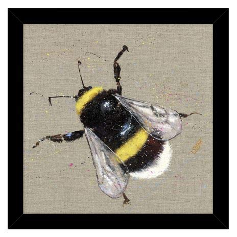 Bee Framed Print Wall Art - 'Mr Bumbles the Bumblebee' by Louise Luton - Contemporary Wildlife Artwork -Ready to Hang Black Frame - 33 x 33cm