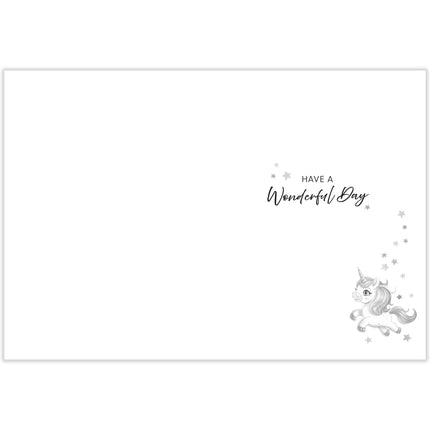 Birthday Card for Girls - Magical Unicorn & Rainbow Design - Embossed Silver Foil Finish - Premium Greeting Card with Envelope