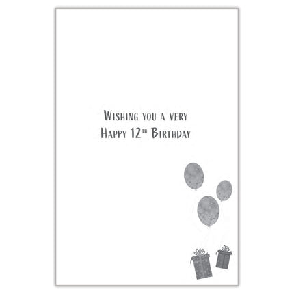 12th Birthday Card for Grandson - Age 12 Fun Cake & Balloons Design - Premium Greeting Card with Envelope