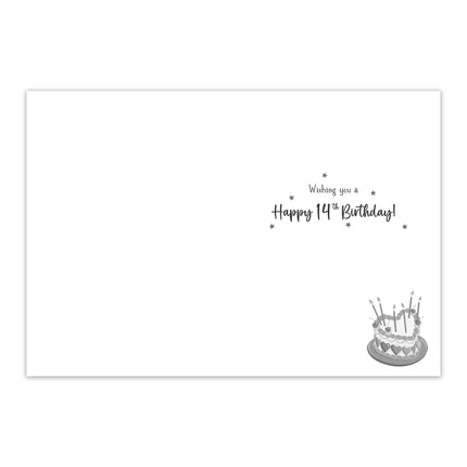 14th Birthday Card for Girls, Cake & Hearts Design