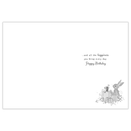 Birthday Card for Niece - Cute Bunny Rabbit & Flowers Design - Embossed Gold Foil Finish - Premium Greeting Card with Envelope