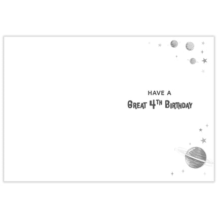 4th Birthday Card for Boys - Age 4 Fun Space Design - Embossed Silver Foil Finish - Premium Greeting Card with Envelope