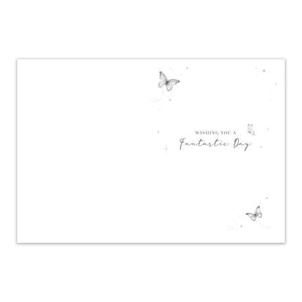50th Birthday Card for Her - Floral Cake & Butterflies Design with Embossed Foil Finish, Eco-Friendly & Made in the UK